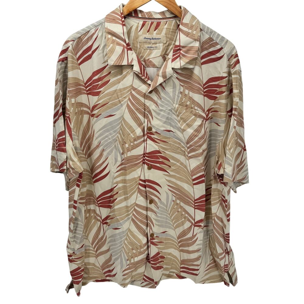 Tommy Bahama Silk Shirt Mens XL Tropical Hawaiian Button Up Original Fit Coastal